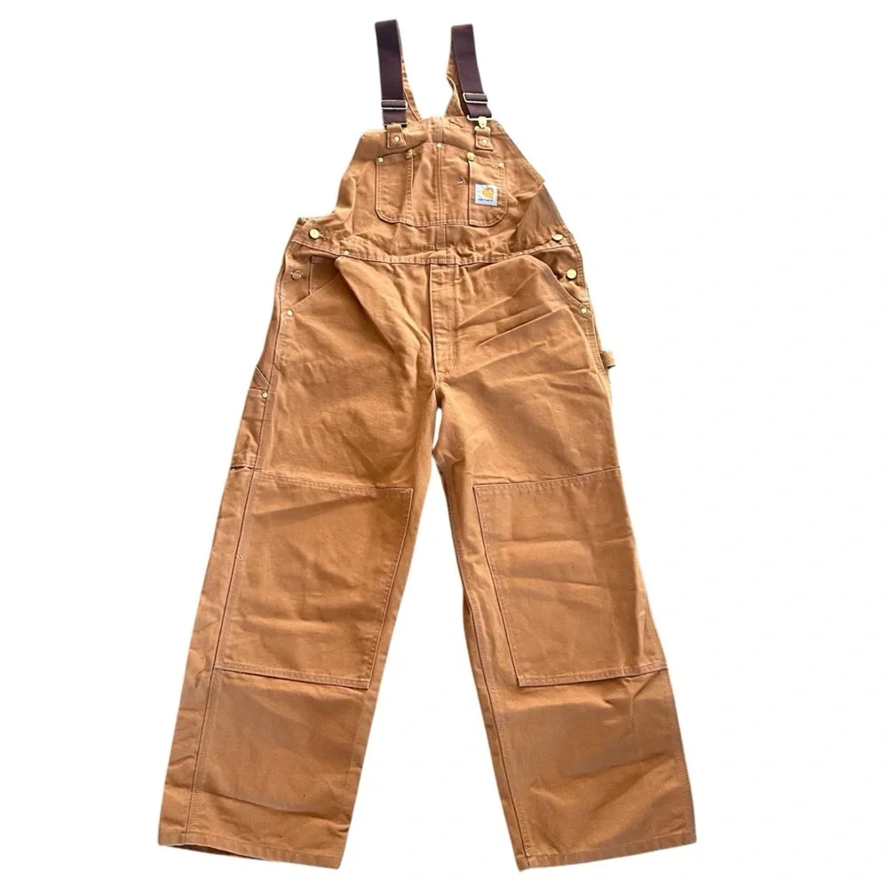 Carhartt Men's R01 Brown Canvas Duck Bib Overalls 40x30 Double Knee NWOT - Picture 3 of 9
